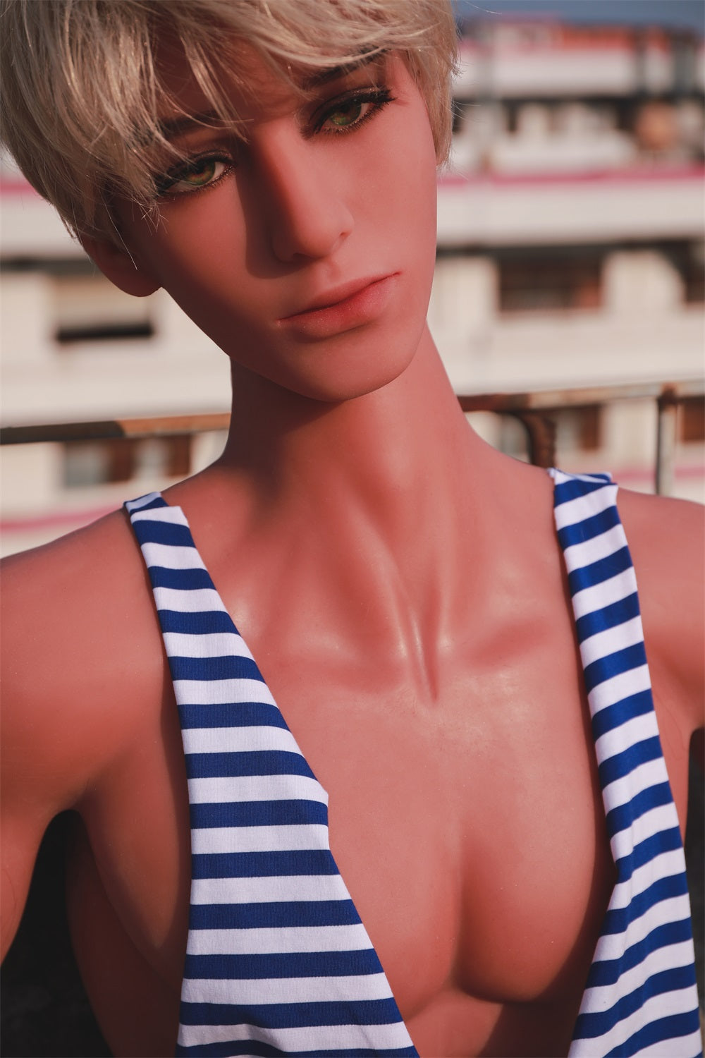 165cm Muscle Male Sex Dolls, Two Dildos, Light brown, Tpe, Green eyes, Golden Wig and Random Wig